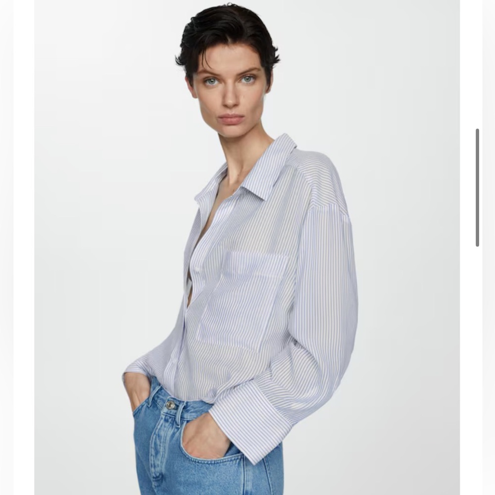Mango Women’s Pocket Striped Blue Shirt, Sz 4